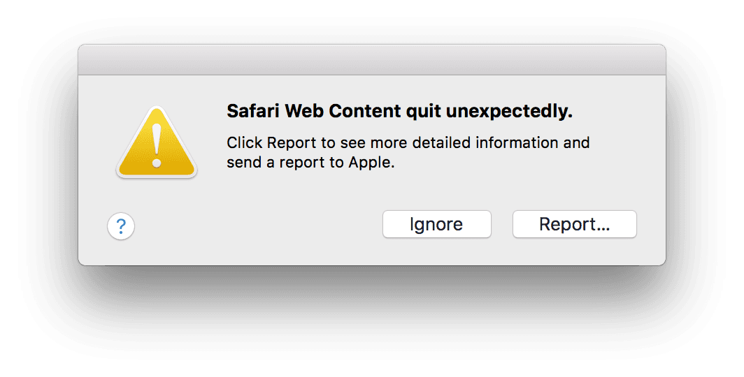 Screenshot of Safari crashing