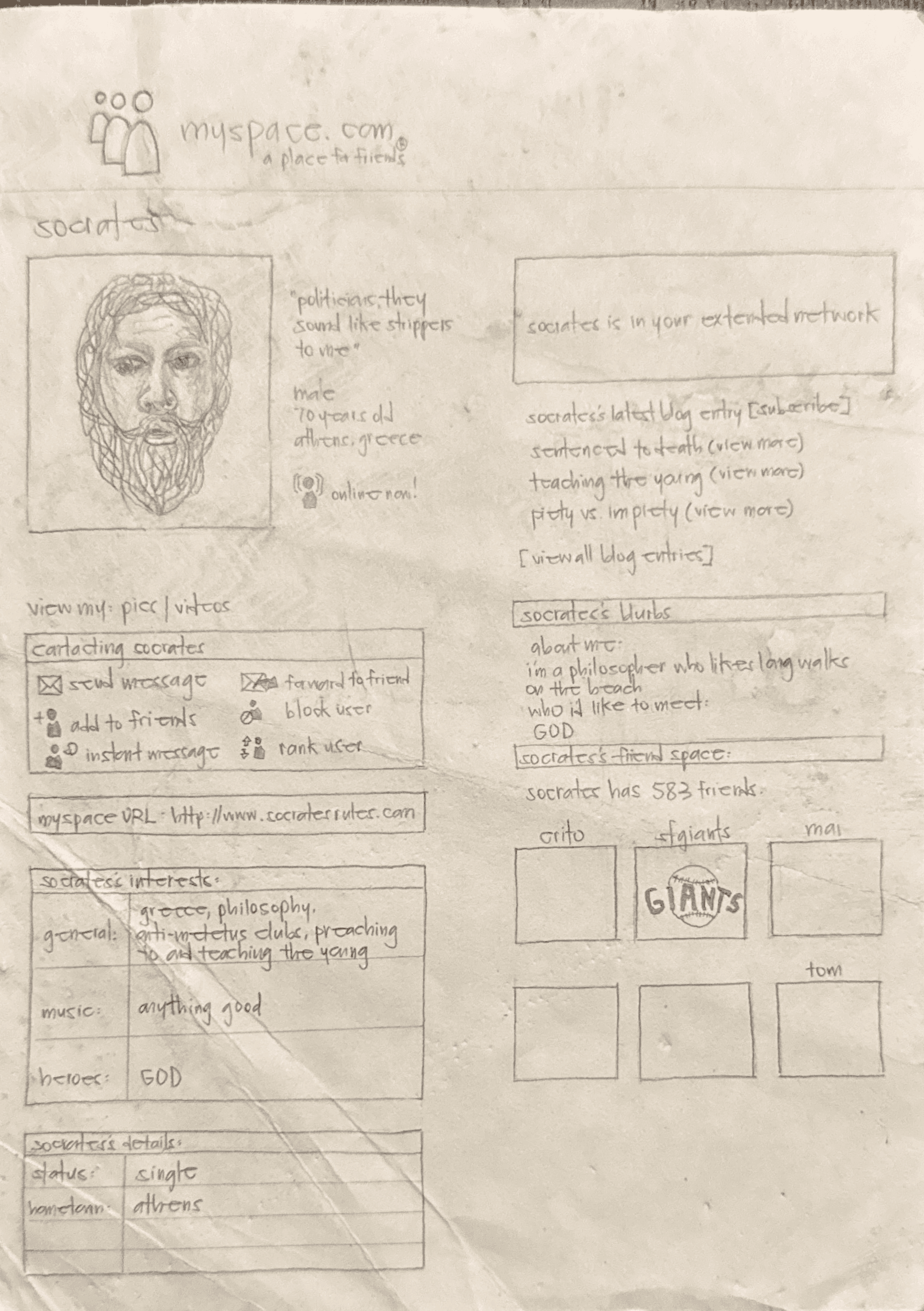 Found: Socrates Myspace Page