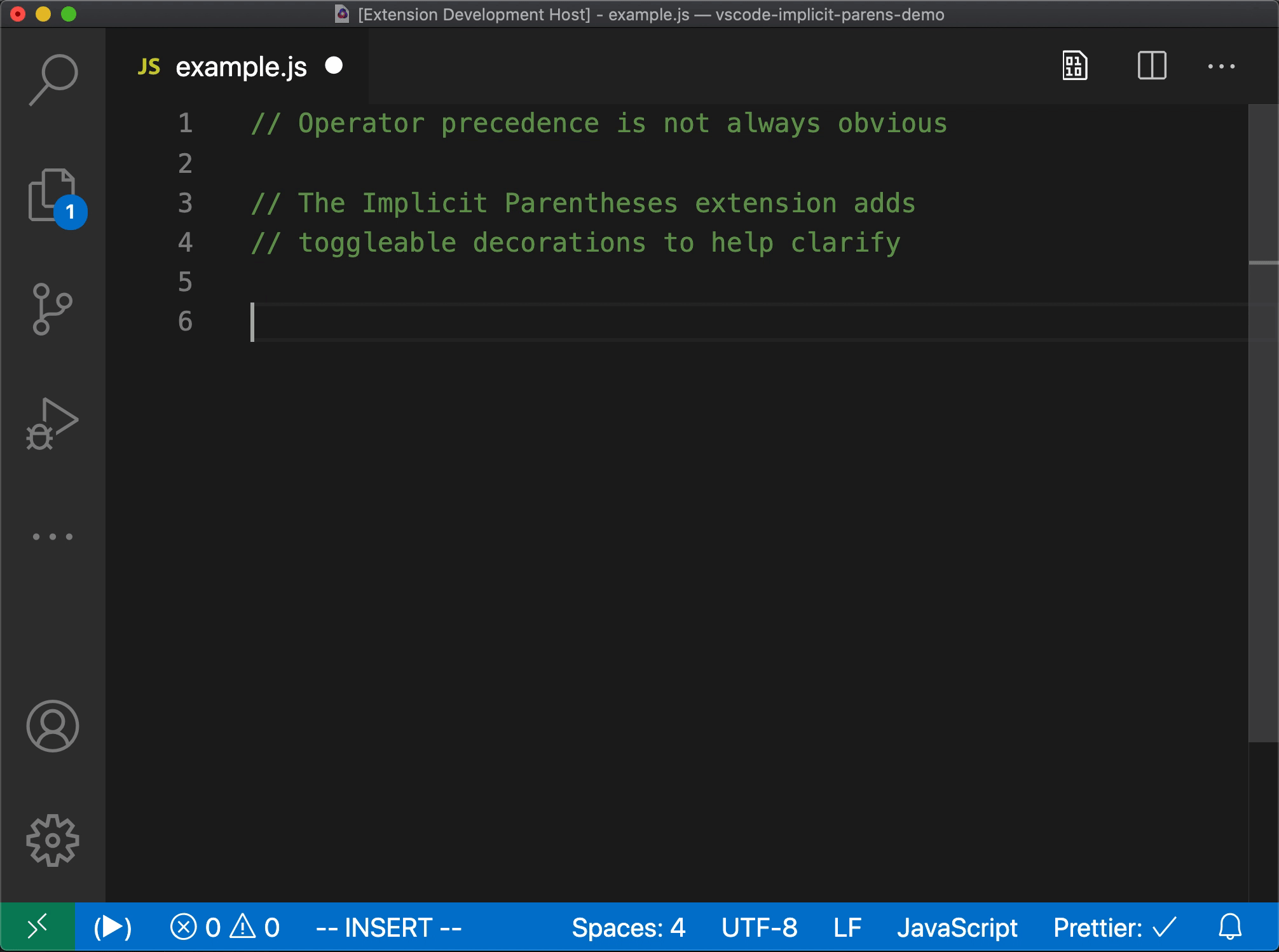 A video screen capture showing VSCode inserting subscript parentheses around subexpressions in a complex expression in order to clarify operator precedence